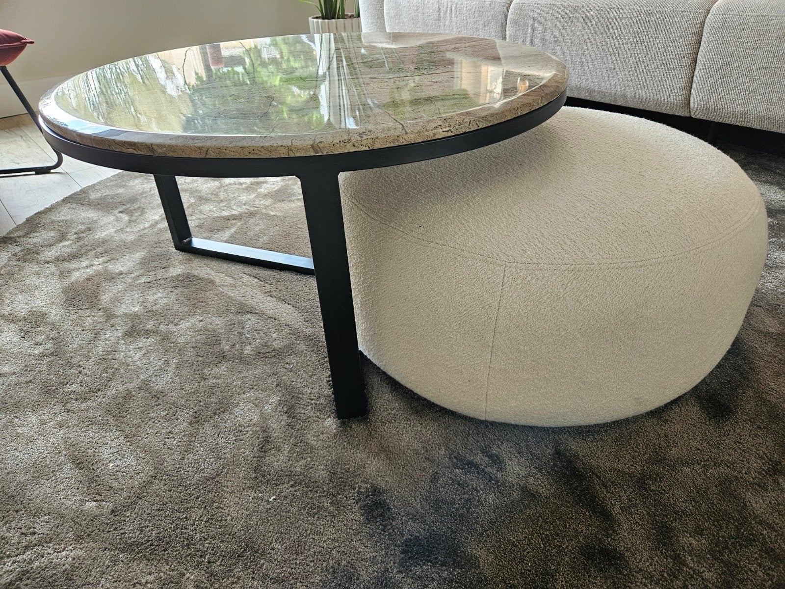Salontafel met poef NIEUW, Ophalen, 50 tot 100 cm, Rond, Nieuw