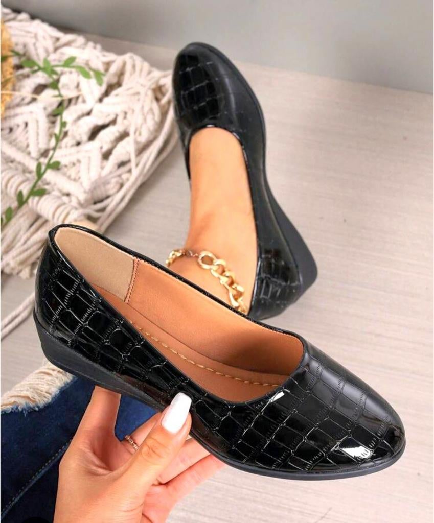 Nieuwe Zwarte Ballerina's met Krokodillenmotief Maat 36, Zwart, Nieuw, Ballerina's, Ophalen of Verzenden