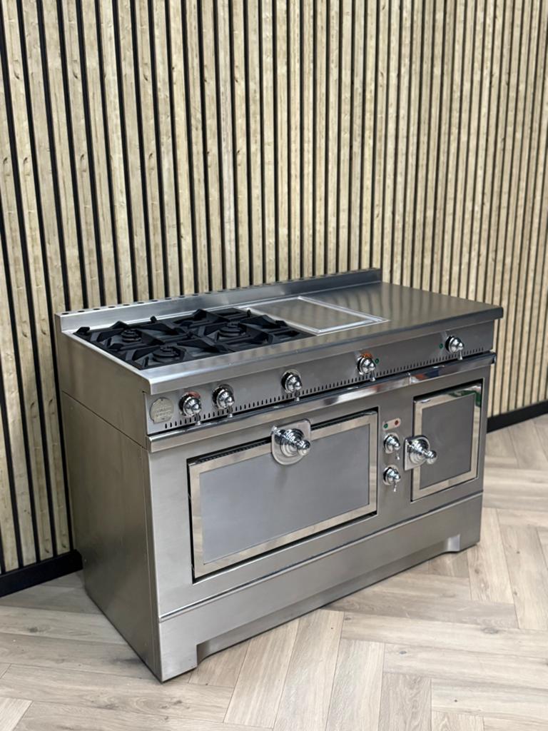 La Cornue Grand Papa Inox Gas + Warmhoudkast, Witgoed en Apparatuur, Fornuizen, Hete lucht, 60 cm of meer, Ophalen of Verzenden