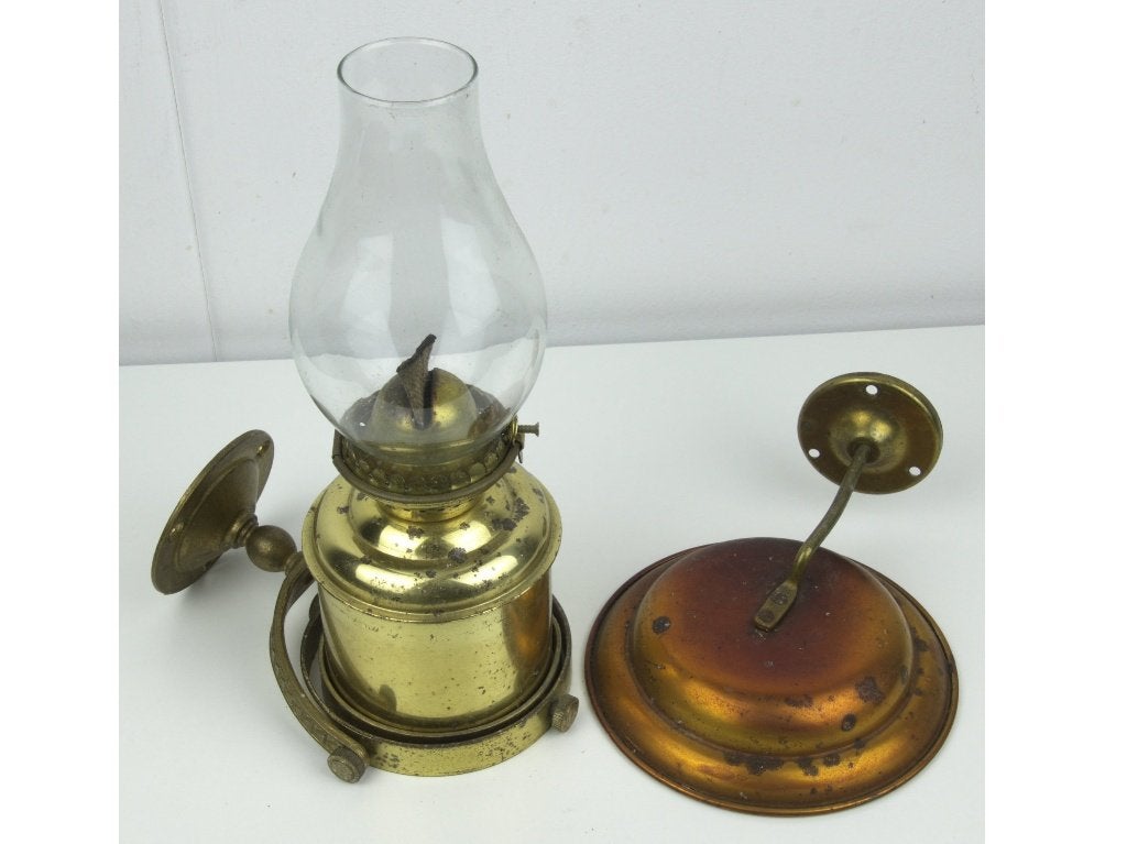 DHR antiek olie petroleum lamp with gimbal, Ophalen of Verzenden