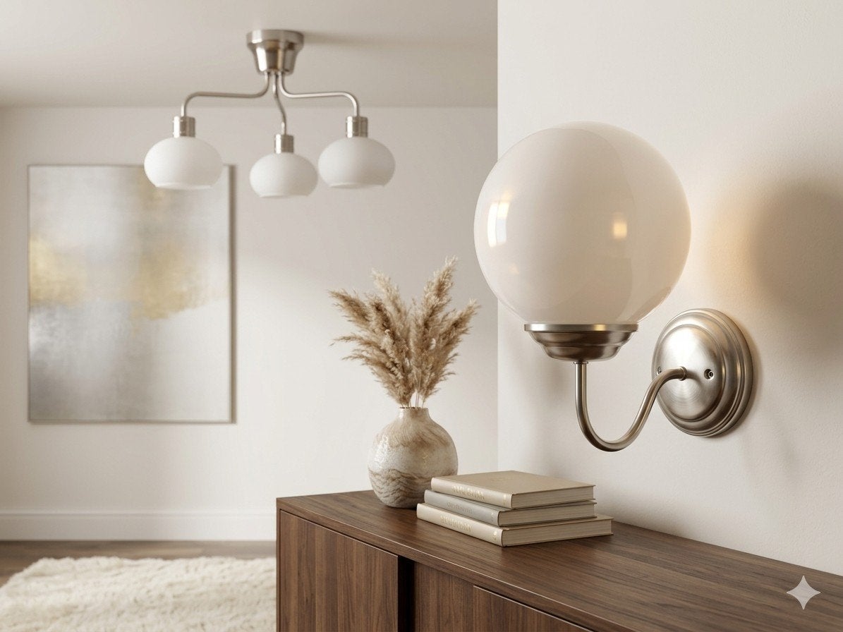 Ikea Lillholmen set chroom wit glas hanglamp plafondlamp, Ophalen of Verzenden, Zo goed als nieuw, Glas, E27 (groot)