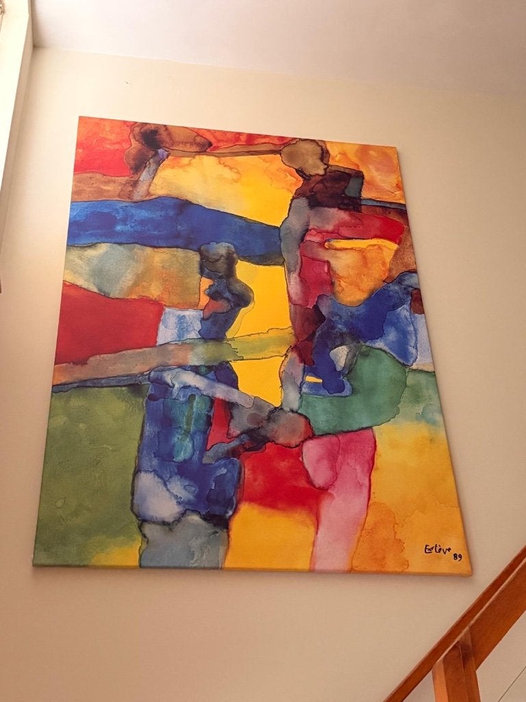 Kleurrijk groot schilderij, Huis en Inrichting, Woonaccessoires | Schilderijen, Tekeningen en Foto's, Ophalen, Gebruikt, 125 cm of meer