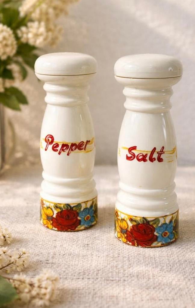 Vintage retro bloem peper en zout molen camping, Ophalen of Verzenden