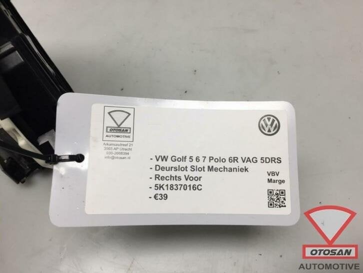vw golf 6 polo deurslot slotmechaniek rechts voor 5k1837016c, Gebruikt, Volkswagen, Volkswagen AG, Vw@volkswagen.de