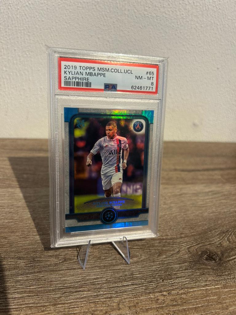 Kylian Mbappe 2019-20 Topps Museum UCL Sapphire /75 PSA 8 65, Ophalen of Verzenden, Zo goed als nieuw, Plaatje
