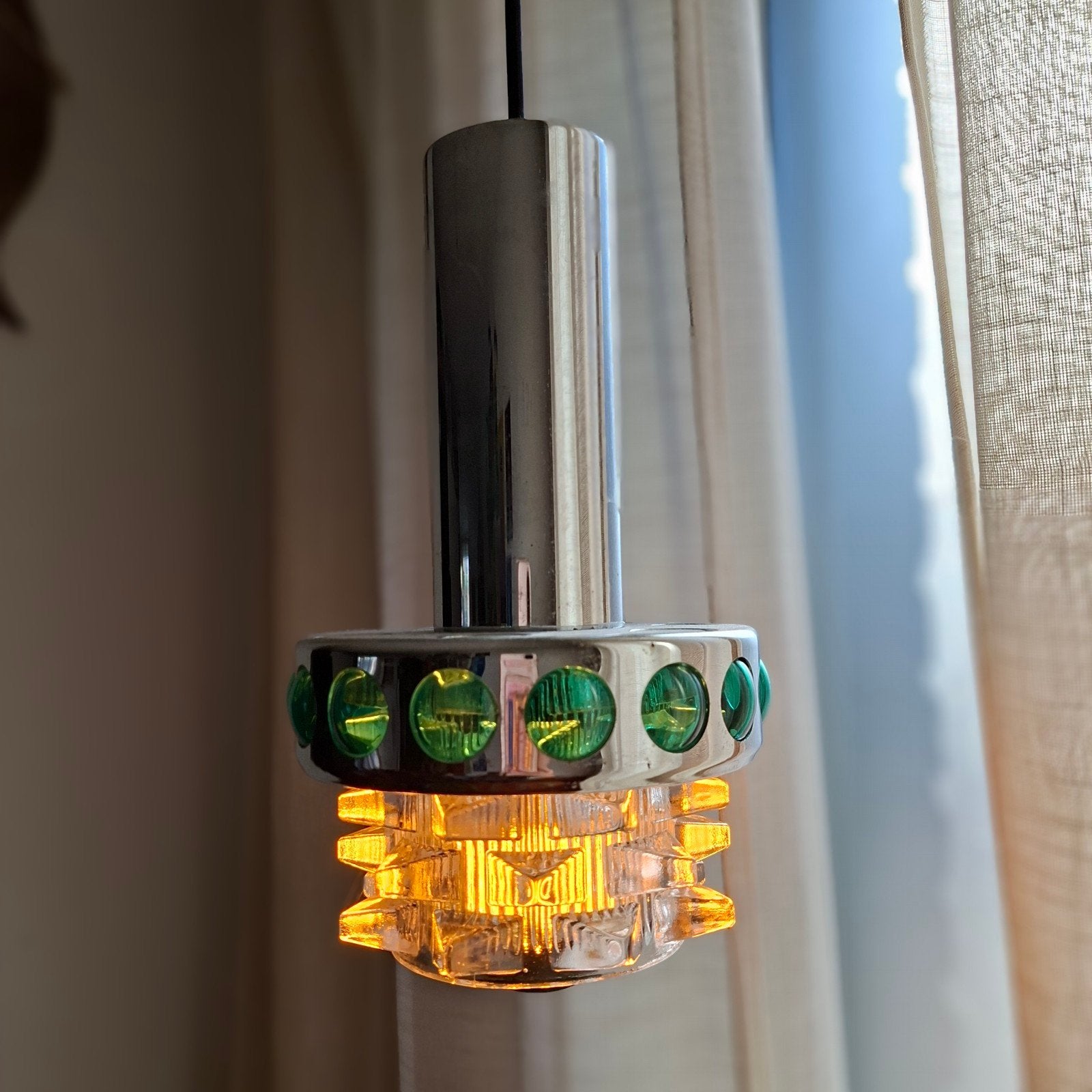 Vintage Space Age UFO hanglamp | Italië | jaren '70 | groen, Huis en Inrichting, Lampen | Hanglampen, Ophalen of Verzenden, Gebruikt
