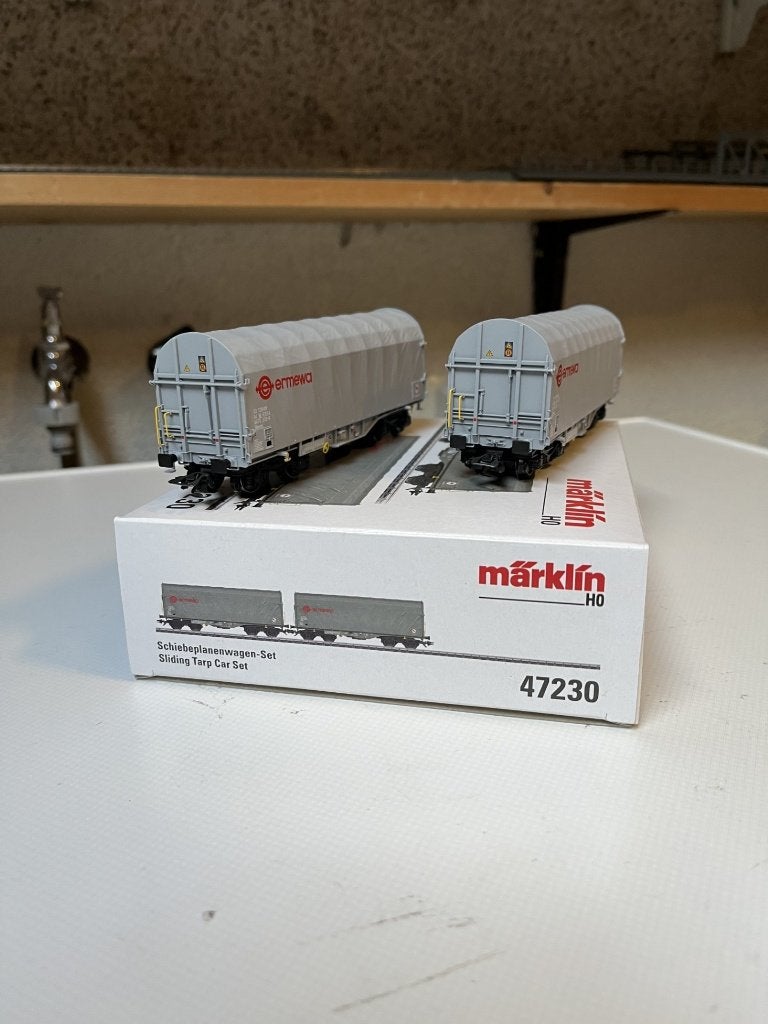 Märklin 47230 Ermewa set wagens met zeildoeken schuifwanden, Wisselstroom, Ophalen of Verzenden, Märklin, Nieuw