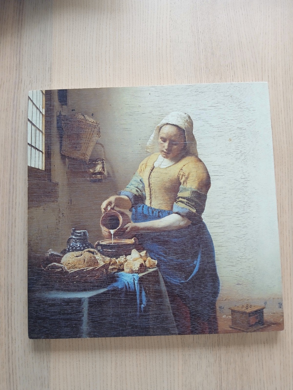 "Het melkmeisje" op hout 30x30cm, Ophalen of Verzenden