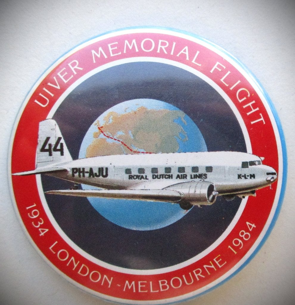 KLM Uiver Memorial Flight~1934~London Melbourne 1984~Speld, Ophalen of Verzenden, Zo goed als nieuw, Patch, Badge of Embleem