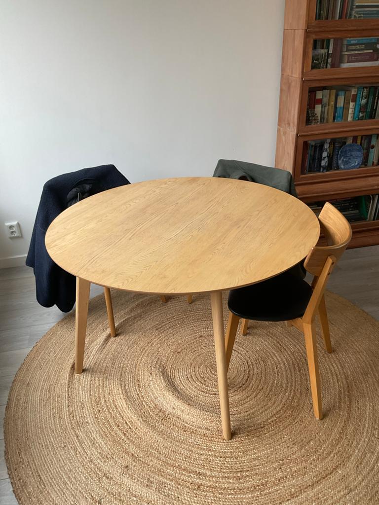 Houten eettafel - Rond -, Huis en Inrichting, Tafels | Eettafels, Ophalen, Gebruikt, 100 tot 150 cm, Vier personen