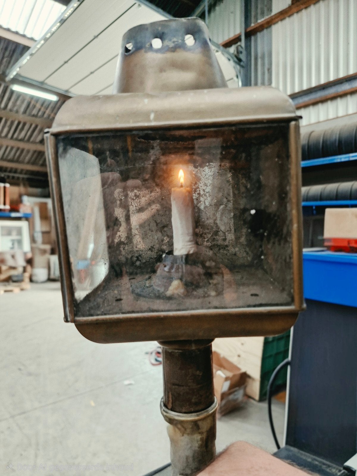Antieke koperen koetslantaarn - Authentieke verlichting, Antiek en Kunst, Ophalen of Verzenden