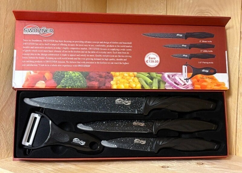 Nieuwe Switzner messenset (SW-7777-BLK) met dunschiller, Overige typen, Verzenden, Nieuw, Zwart