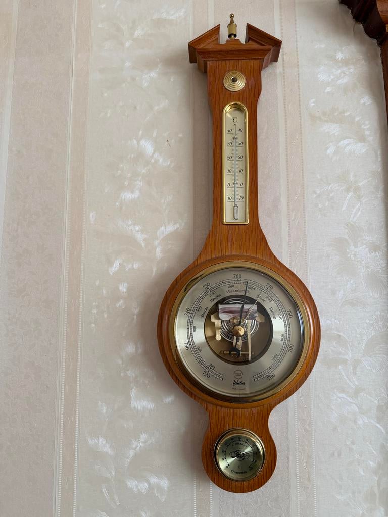 Houten wuba barometer met thermometer en hygrometer, Ophalen of Verzenden, Gebruikt, Barometer