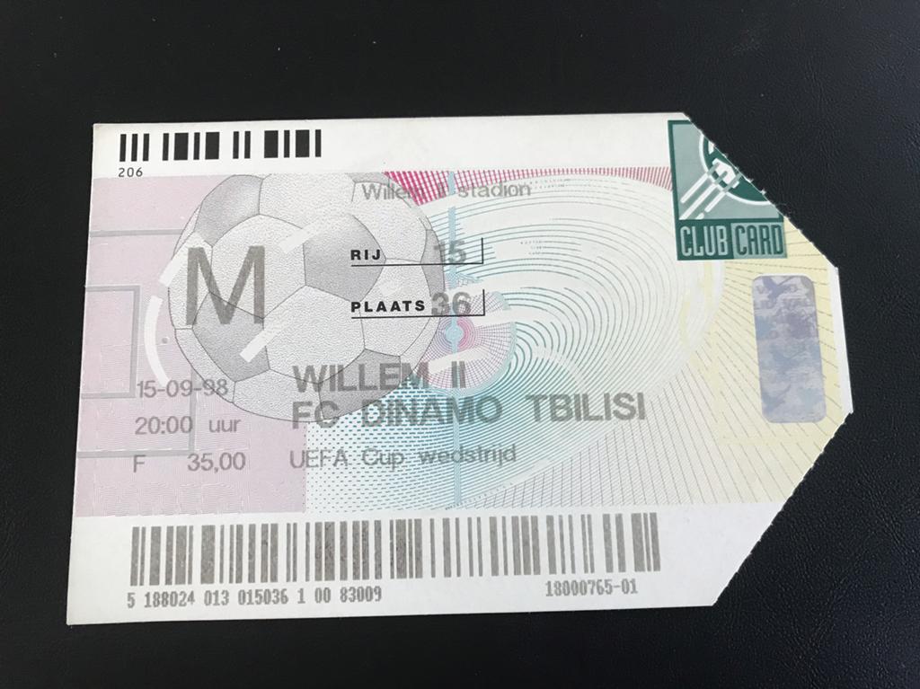 Ticket kaartje uefa cup Willem II v Dynamo Tbilisi 1998, Ophalen of Verzenden, Willem II, Overige typen