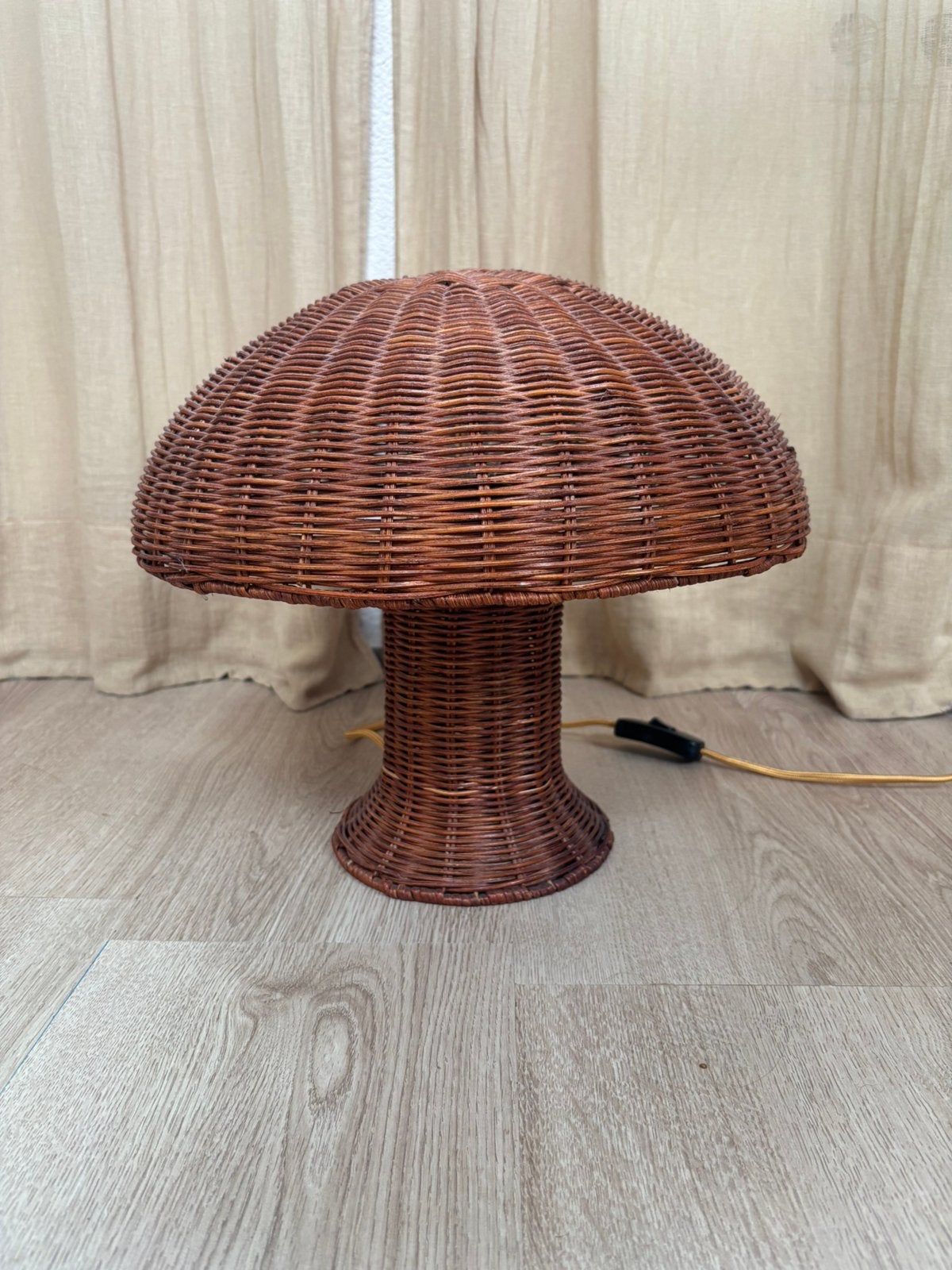 HK living rotan tafellamp, Paddenstoellamp, Zo goed als nieuw, Bruin, E27 (groot)