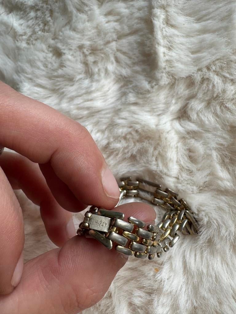 Vintage 24K vergulde armband - goud & zilverkleurig, Sieraden, Tassen en Uiterlijk, Armbanden, Ophalen of Verzenden, Gebruikt