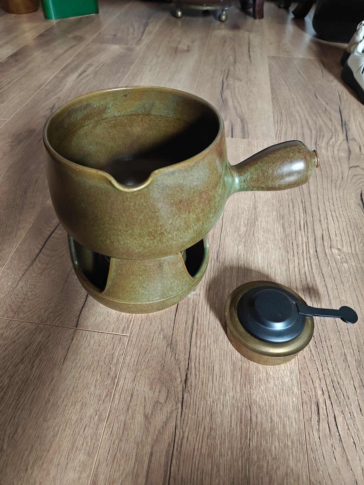 Vintage fondue set: La Poterie des Adrets Groen, Witgoed en Apparatuur, Fonduesets, Ophalen of Verzenden, Zo goed als nieuw, Fondueset
