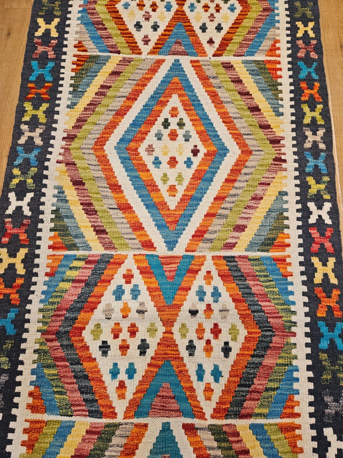Prachtige handgeweven oosterse kelim 395x86, Huis en Inrichting, Info@SlatsAntiek.nl, Vof Slats Antiek, Rechthoekig, Herenstraat 31 leiden