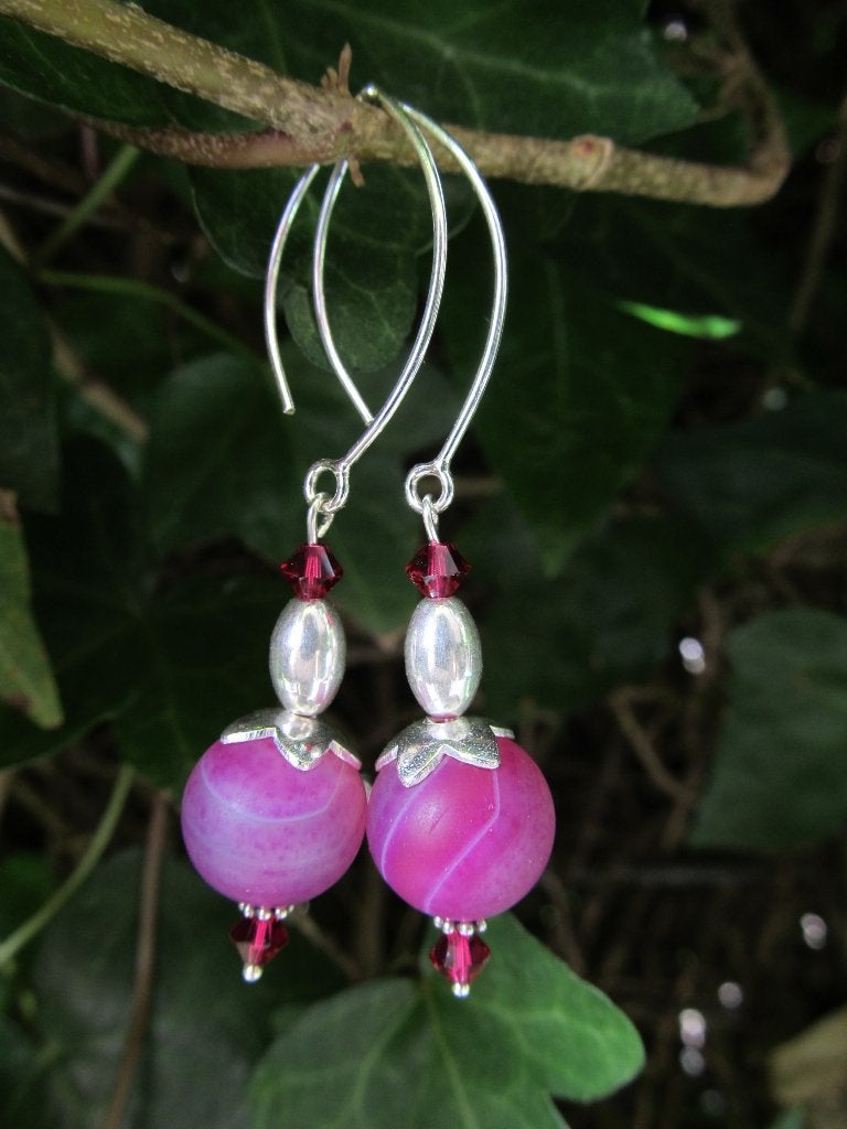 Oorbellen Candy Roze matte agaat-swarovski-kraal zilver, Ophalen, Nieuw