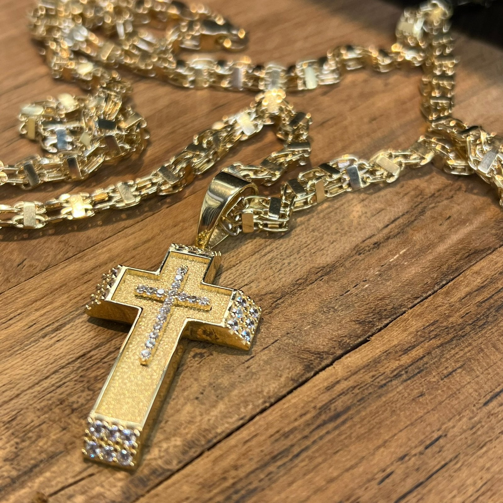 14k gouden ketting magnum schakel met kruis hanger, Ophalen of Verzenden, Zo goed als nieuw, Goud