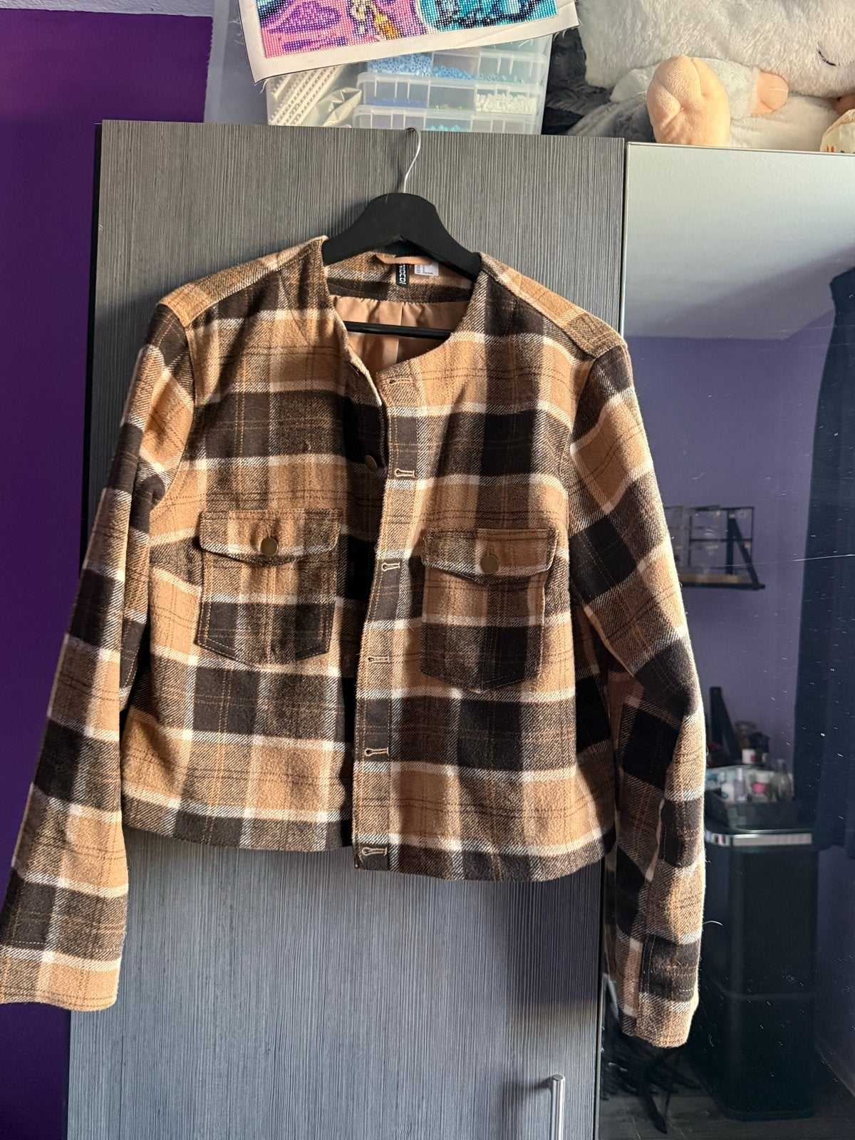 Geruite jas H&M Divided - Maat L, Ophalen of Verzenden, Zo goed als nieuw, Maat 42/44 (L), Bruin