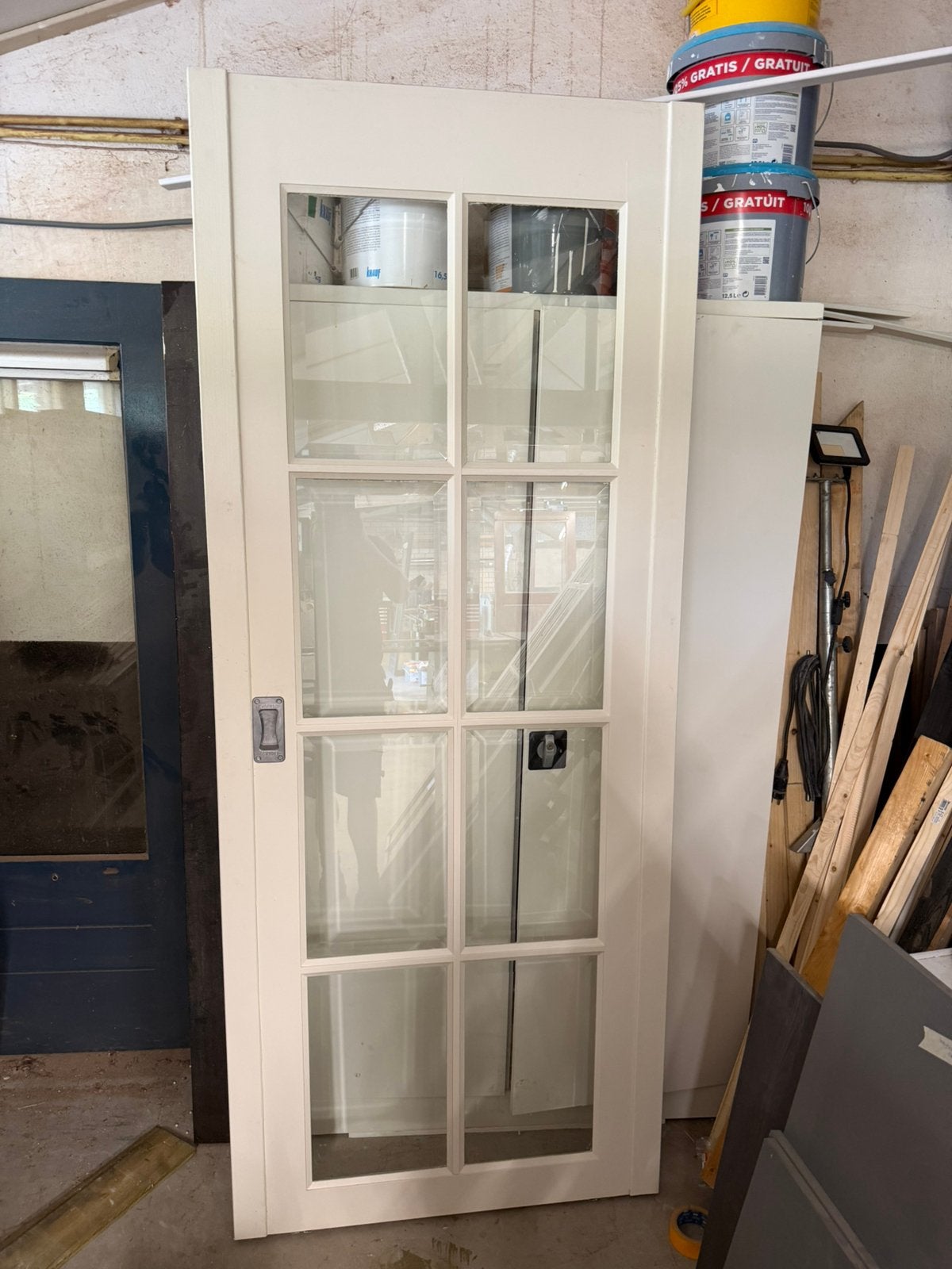 Schuifdeur met afgeschuint glas, Ophalen, Binnendeur, Schuifdeur, 200 tot 215 cm