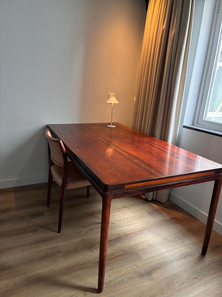 Vintage Niels Otto Møller eettafel verlengbaar, LC Denmark, Ophalen, Deens, Teakhout, 50 tot 100 cm