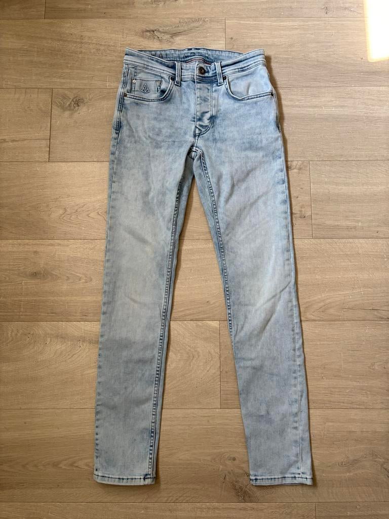 Hallinger spijkerbroek lichtblauw maat 28/32 slim, Ophalen of Verzenden, Gedragen, Blauw