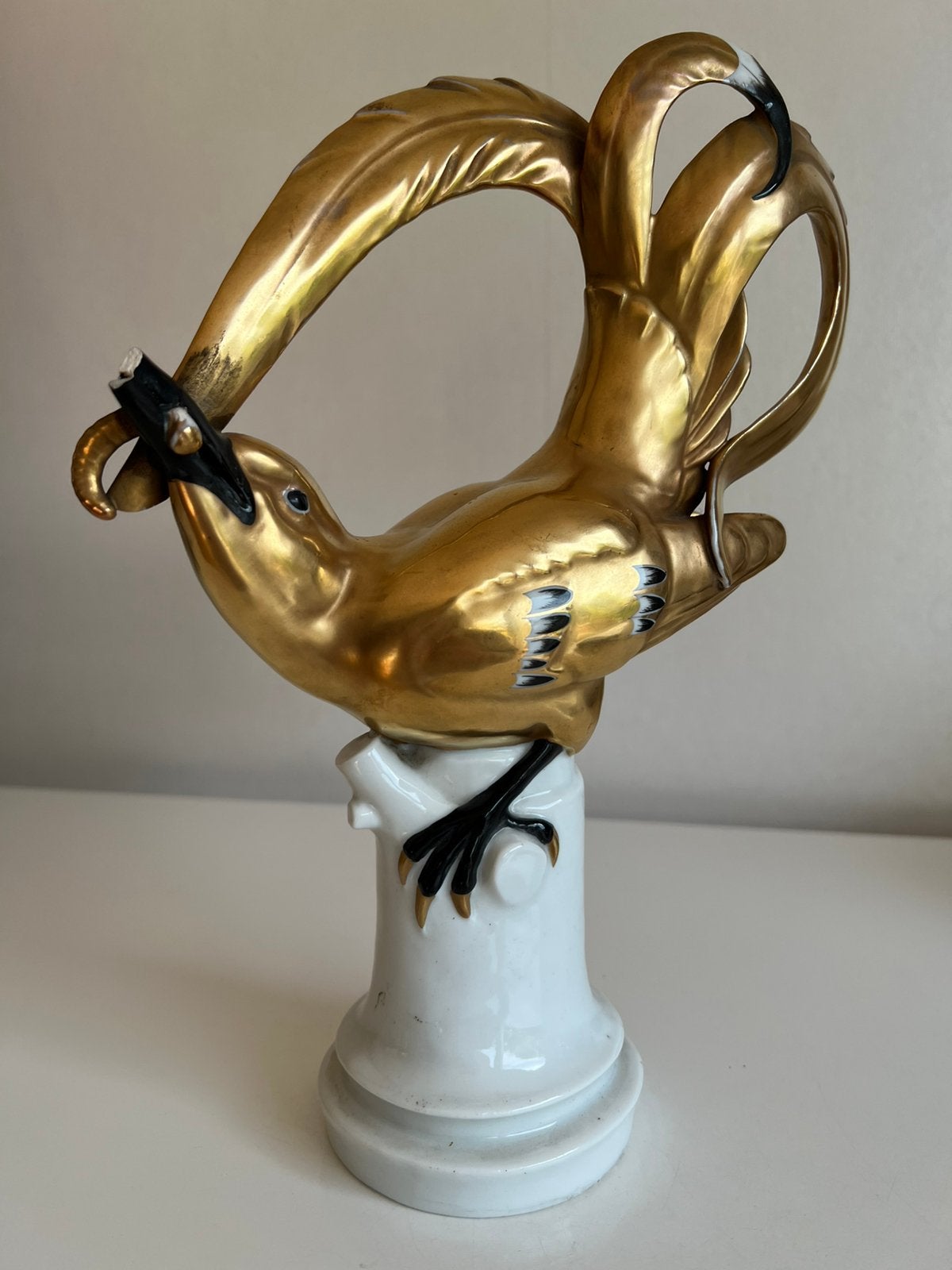 Vintage Porselein Gouden Paradijsvogel Volkstedt Rudolstadt, Ophalen of Verzenden