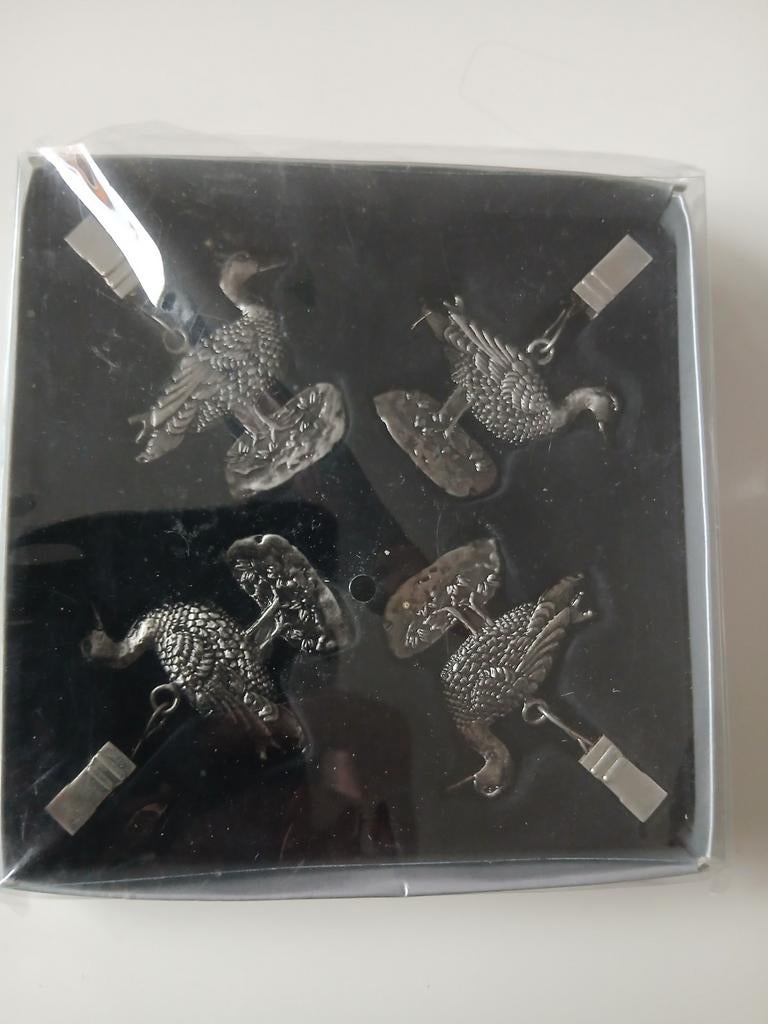 Set van 4 tinnen tafelkleedgewichten - eenden, Ophalen of Verzenden, Nieuw, Zilver, Metaal