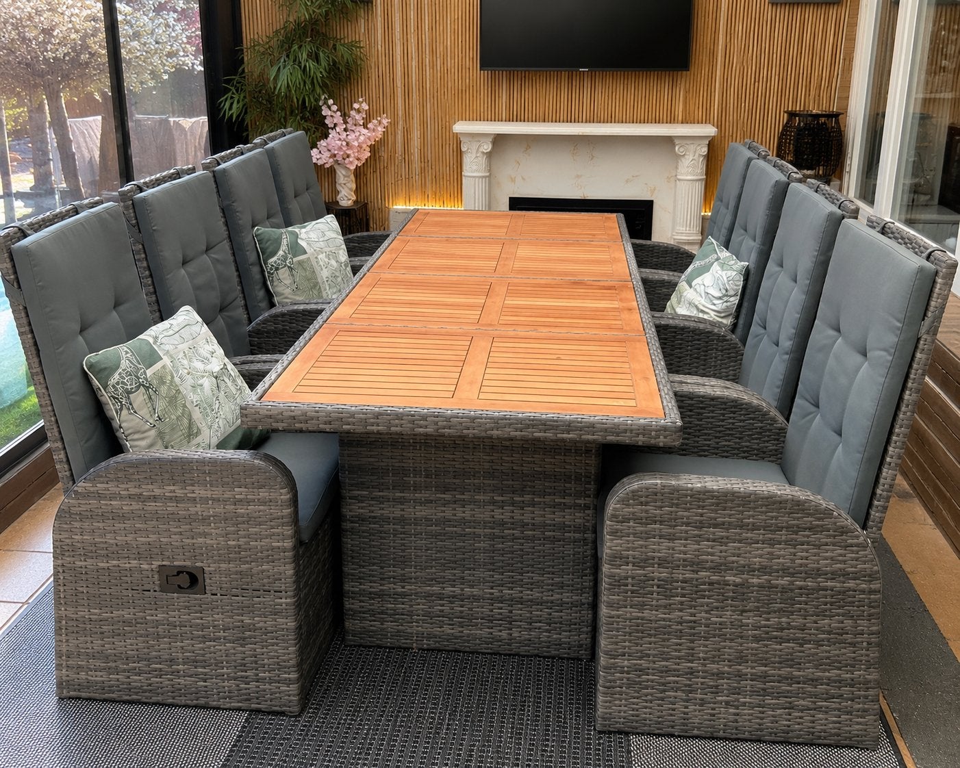 Luxe grote tuinset 8 pers verstelbare stoelen incl kussens, Ophalen, Eettafel, Wicker, Tuinset