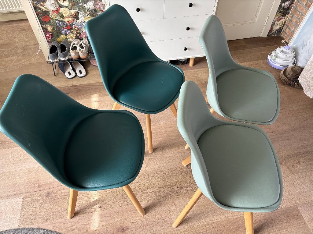Eetkamerstoelen groen — per stuk of als set van 4, Ophalen, Leer, Gebruikt, Overige kleuren
