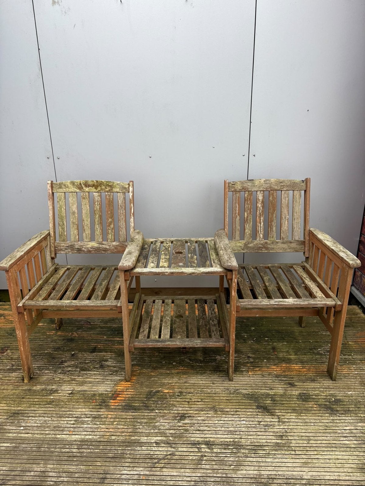 Houten tuinbank met tafeltje - Gebruikt, Ophalen, Gebruikt, Hout