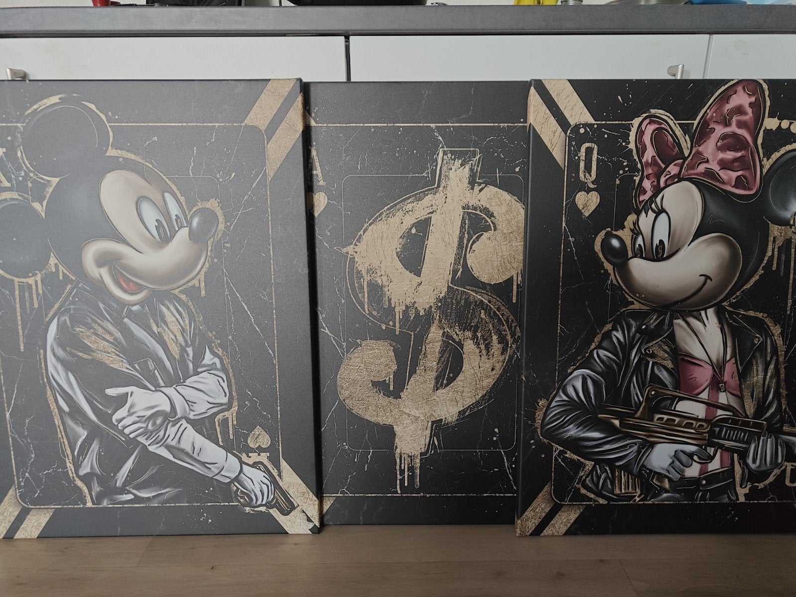 Pop-art Canvasdoek Set: Mickey & Minnie Mouse (80x60 cm), Antiek en Kunst, Ophalen of Verzenden, Textiel, Op houten frame, Stripfiguren/cartoons