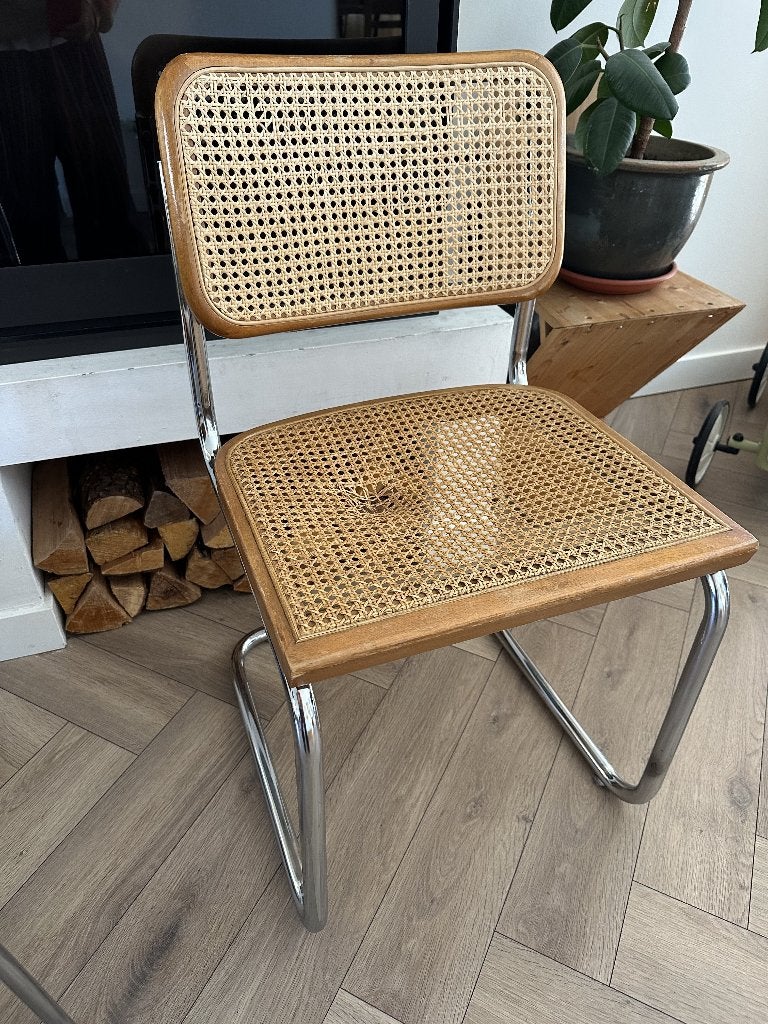 Marcel Breuer Cesca stijl stoel buisframe en rotan webbing, Gebruikt, Vintage, Bauhaus, Thonet stijl, Marcel Breuer, Cesca, buisframe