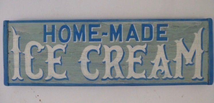 Groot handgeschilderd houten reclamebord Home Made Ice Cream, Reclamebord, Ophalen of Verzenden, Zo goed als nieuw, B6