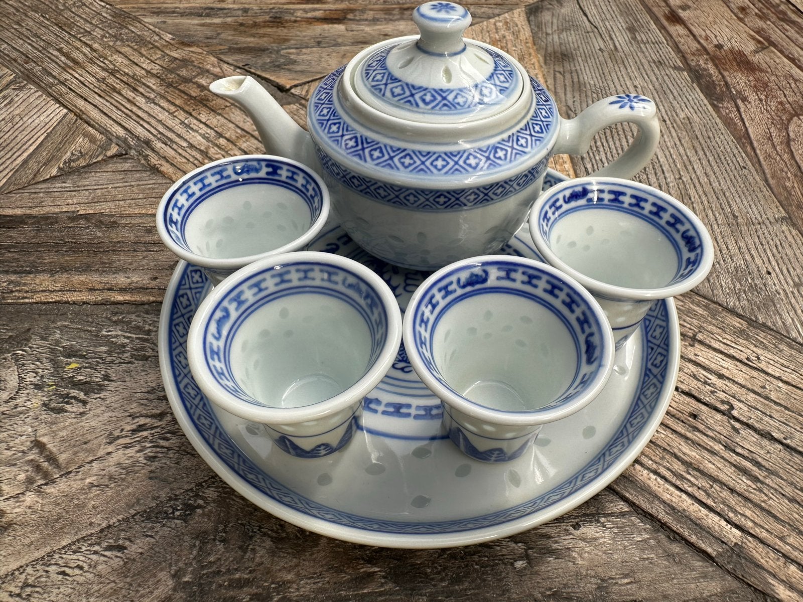 Mini Chinees Rijstkorrel Servies - Theepot & Kopjes, Ophalen of Verzenden