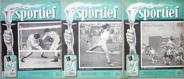 7 sport covers voorbladen 1950 met oa Ned. Eftal voetbal, Verzamelen, Ophalen of Verzenden, 1920 tot 1940, Knipsel(s)