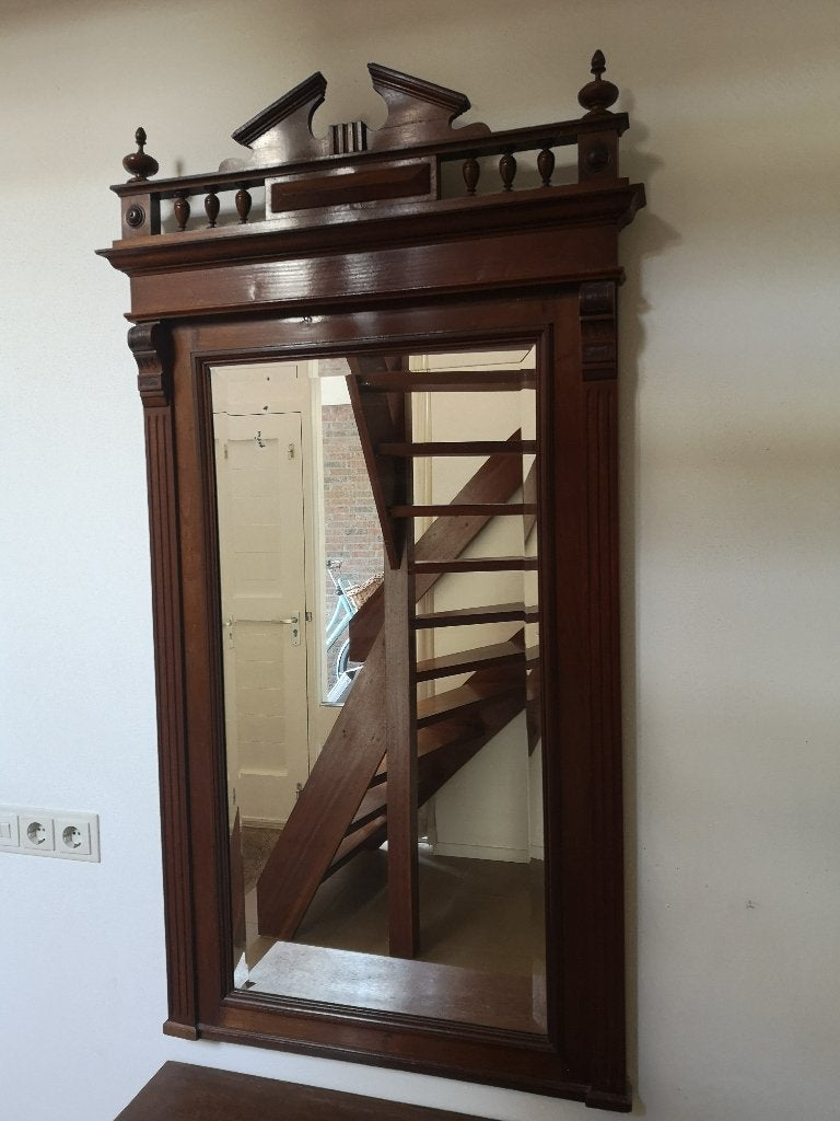Antieke spiegel met kuif, Ophalen, Rechthoekig, 50 tot 100 cm, 150 tot 200 cm