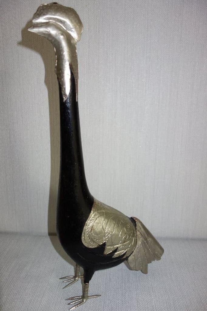 Beeld houten vogel met metaal, Antiek en Kunst, Ophalen of Verzenden, Beeld, Vogel