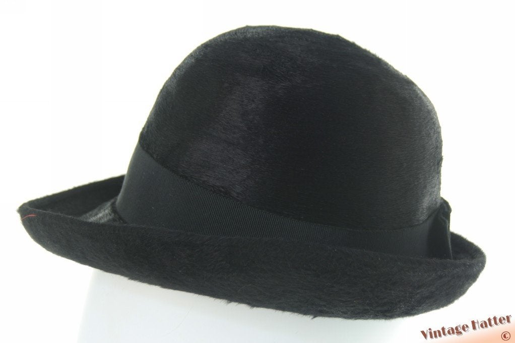 Vintage dameshoed Aurel Huber zwart glanzend haarvilt 55 = S, 55 cm (S, 6⅞ inch) of minder, Hoed, Ophalen of Verzenden, Zo goed als nieuw