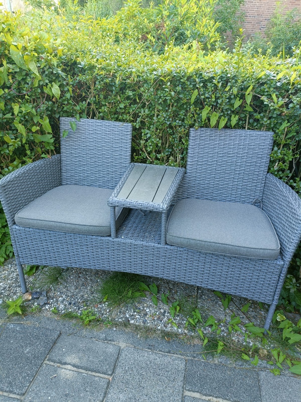 Wicker bankje met kussens balkon tuinset, Tuin en Terras, Ophalen, Wicker, Bank, 2 zitplaatsen