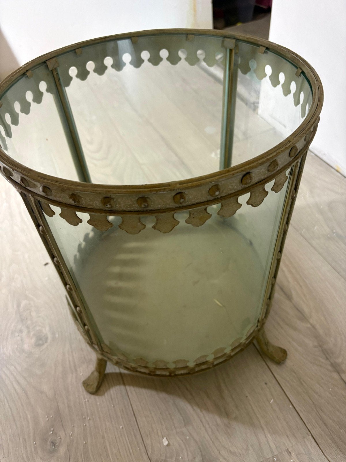 Decoratieve vaas/pot van glas en metaal, Ophalen of Verzenden