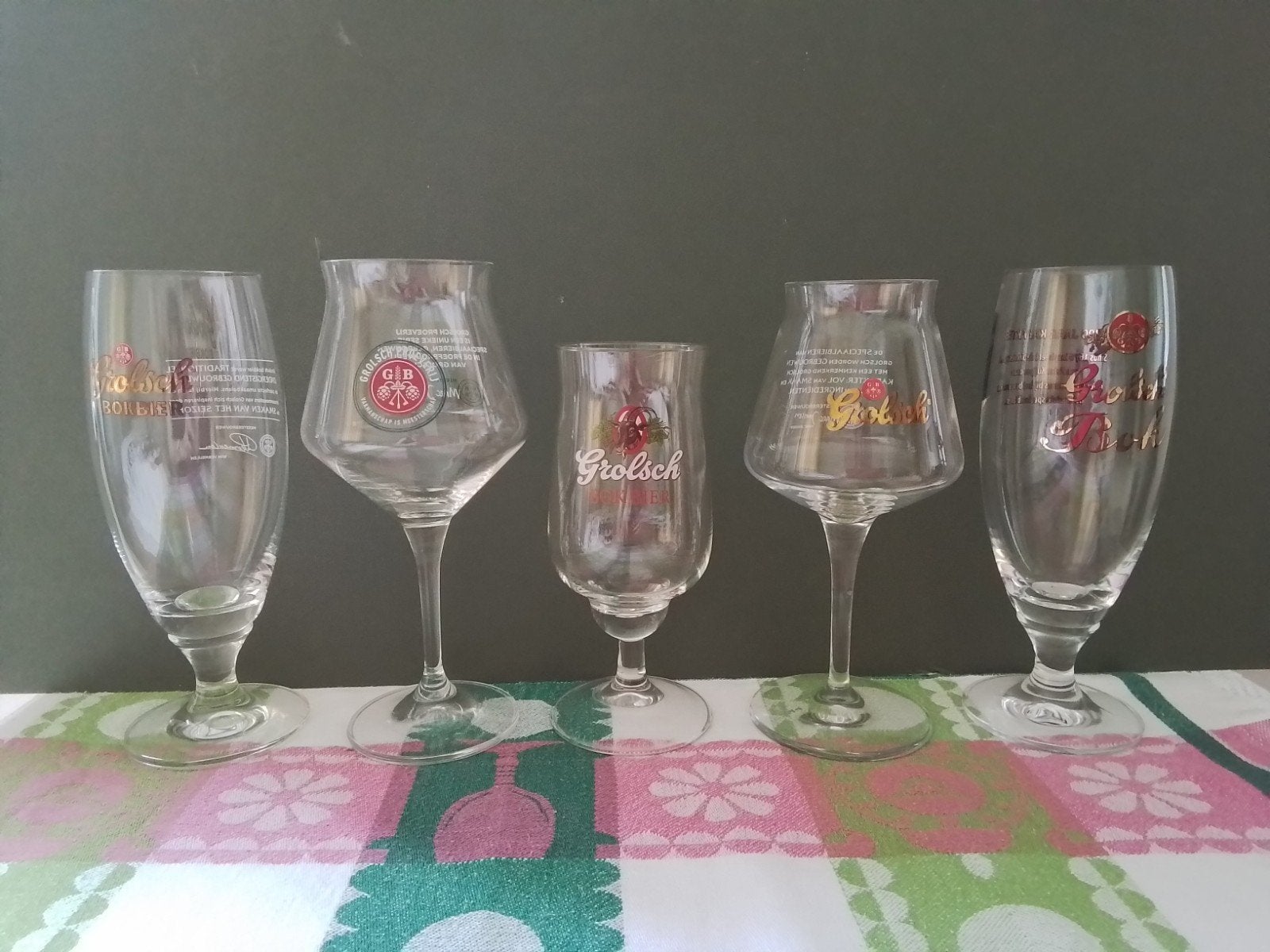 5 prachtige Grolsch bierglazen - klokgaaf, Ophalen of Verzenden, Zo goed als nieuw