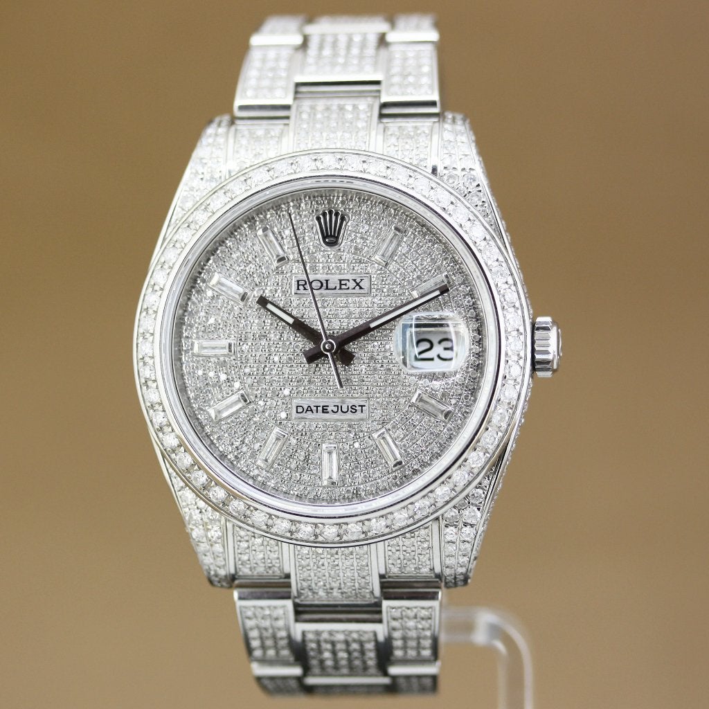 Rolex Datejust 41 126300 Steel Full Iced Out, Staal, Gebruikt, Polshorloge, Ophalen of Verzenden