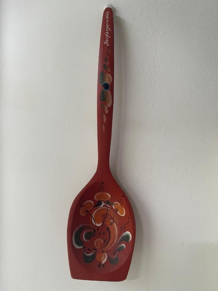Set van 3 handbeschilderde/handgesneden houten lepels & vork, Antiek en Kunst, Antiek | Bestek, Ophalen of Verzenden