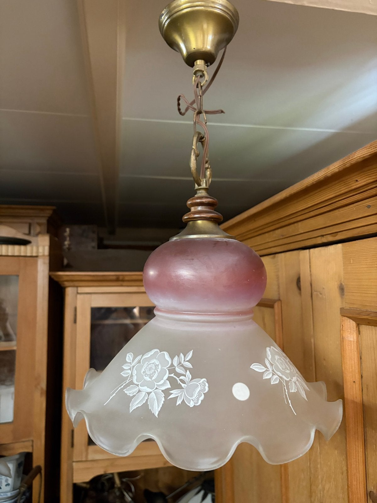 Vintage Plafondlamp met Rozenmotief - Diameter 35cm, Ophalen