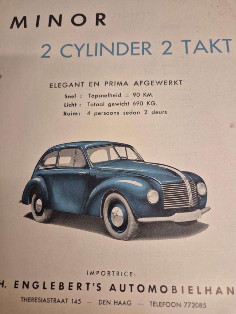 Nederlands jaren 50 60 Morris Minor 2 takt brochure 2 cilind, Ophalen of Verzenden, Zo goed als nieuw, Overige merken