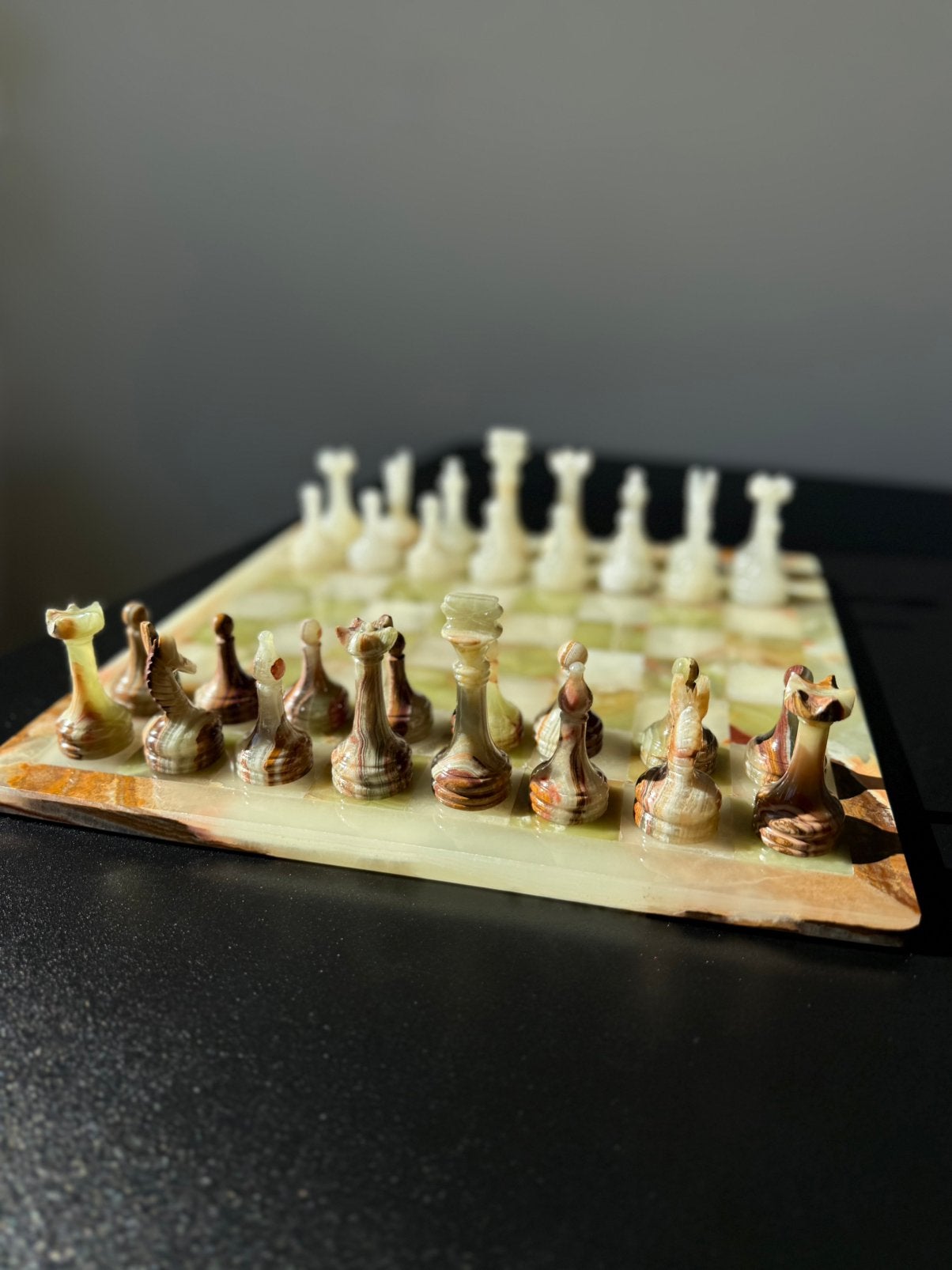 Exclusieve vintage schaakspel van onyx marmer, Ophalen of Verzenden