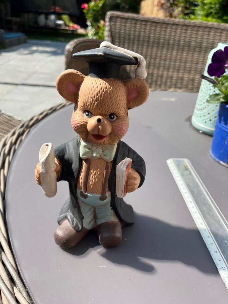 Afstudeerbeer Beeldje spaarpot, Ophalen of Verzenden, Zo goed als nieuw, Beeldje of Poppetje